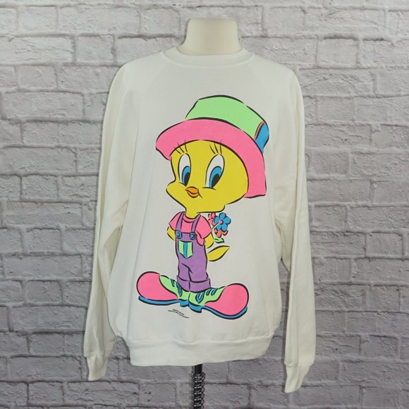 Vintage 90s Looney Tunes Tweety Bird Neon Pullover Sweatshirt 2x - Picture 1 of 9